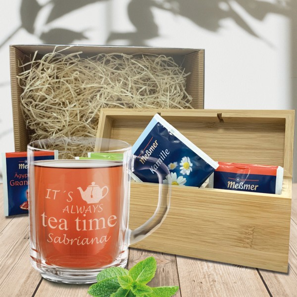 Tee Geschenkset personalisiert mit Leonardo Tasse und Box