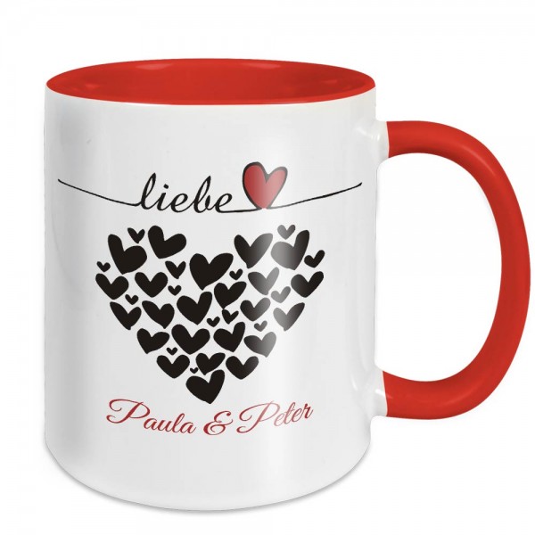 Tasse für Paare - Liebe Herzen - mit Namen - rot
