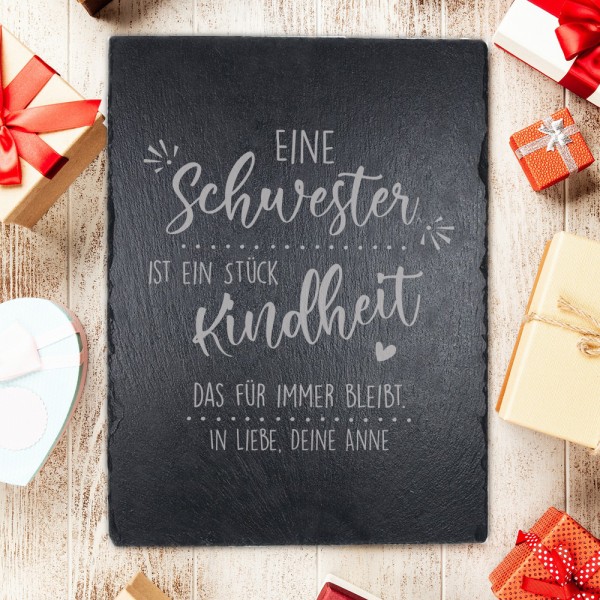 Deko Schieferplatte Geschenk für deine Schwester