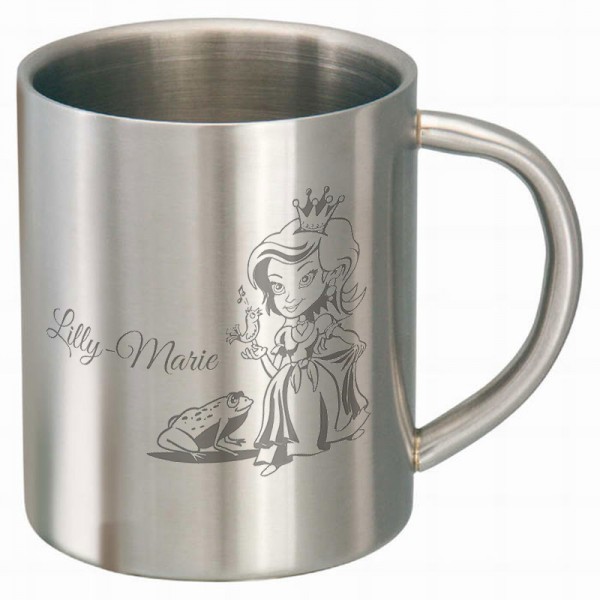 Edelstahltasse mit Prinzessin als Motiv und Namensgravur