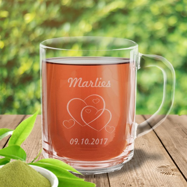 Glastasse Herzen mit Namensgravur