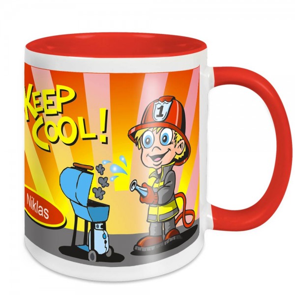 Kinder Tasse Feuerwehrmann mit Namen