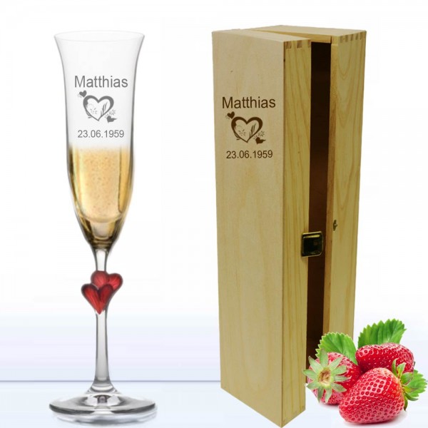 Sektglas *Amor* in Holzkiste