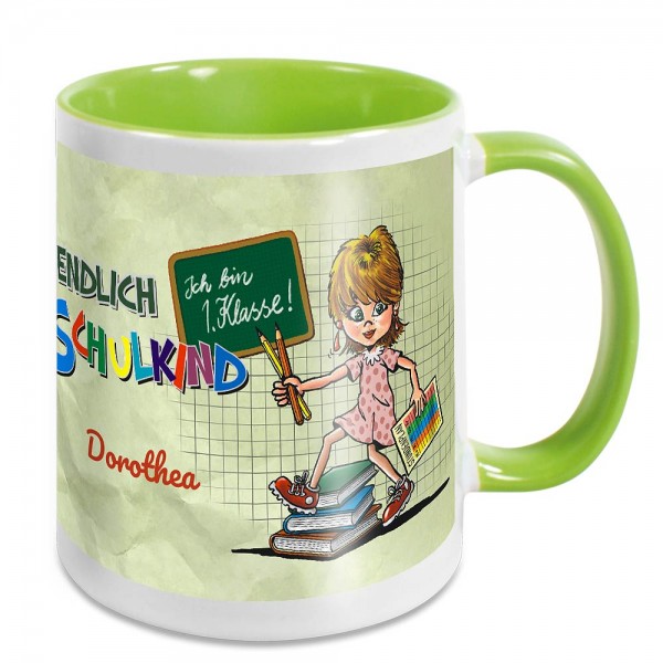 Schicke Tasse zum Schulanfang für Mädchen mit eigenem Namen