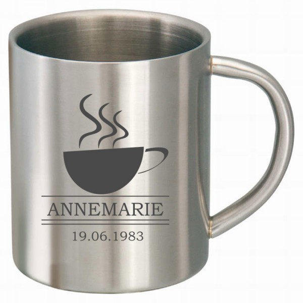 Tasse aus Edelstahl mit Namen personalisiert