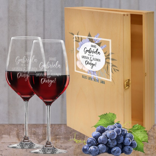 Rotwein Geschenkset "Danke" in bedruckter Holzkiste