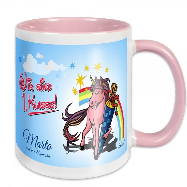 Einhorn Tasse zur Einschulung mit Namen