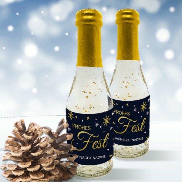 Weihnachts Piccolo Sekt mit eigenem Etikett personalisiert