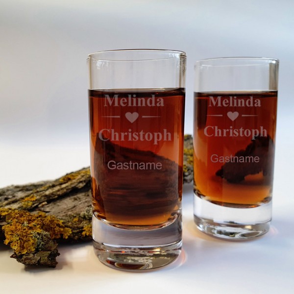 Schnapsglas zur Hochzeit als Gastgeschenk im Spar-Set