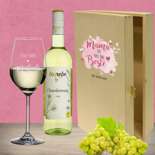 Mama du bist die Beste - Wein Geschenkset Weißwein personalisiert