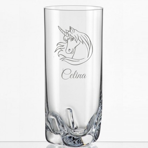 Saftglas mit Einhorn und Namens-Gravur