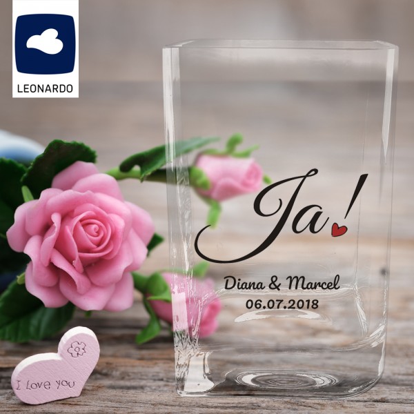 Persönlich bedruckte Blumenvase zur Hochzeit von Leonardo