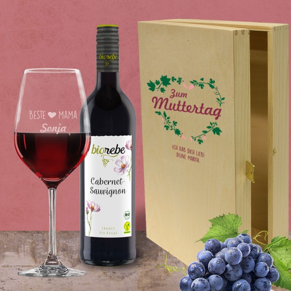 Muttertag Rotwein Geschenkset personalisiert