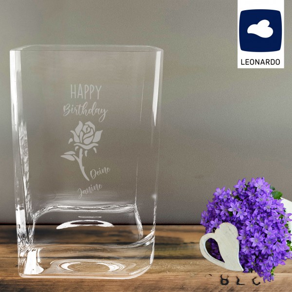 Vase von Leonardo mit Rose und Wunschtext graviert