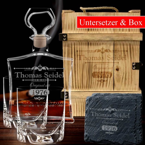Whisky Geschenkset mit Gravur PREMIUM 6-tlg in Holzkiste