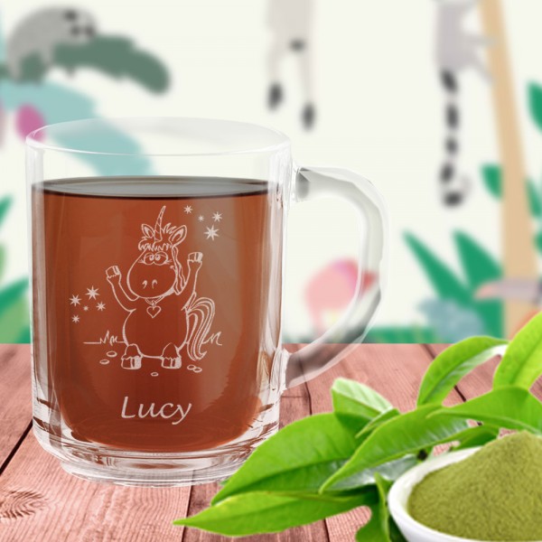 Glas Tasse Einhorn mit individueller Gravur