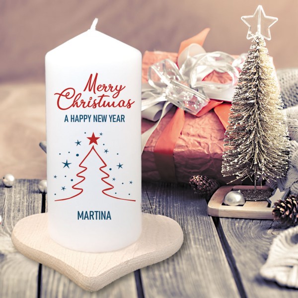 Persönliche Kerze Merry Christmas mit Namen bedruckt