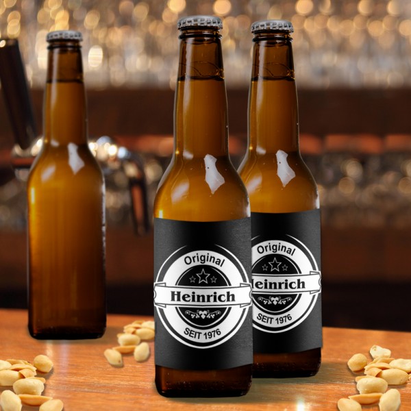 Individuelles Bierflaschenetikett mit Wunschnamen bedruckt