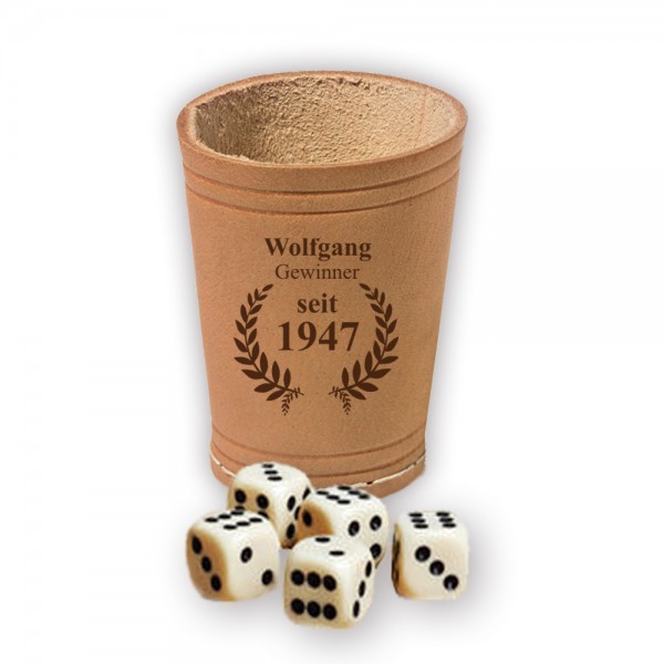 Würfelbecher mit Gravur und 5 Würfeln