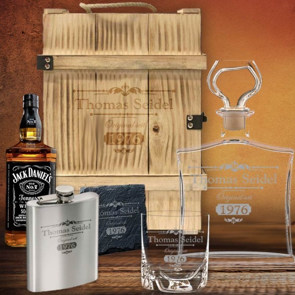 All in One Whisky Geschenk-Set in 3er Holzbox mit Jack Daniel´s