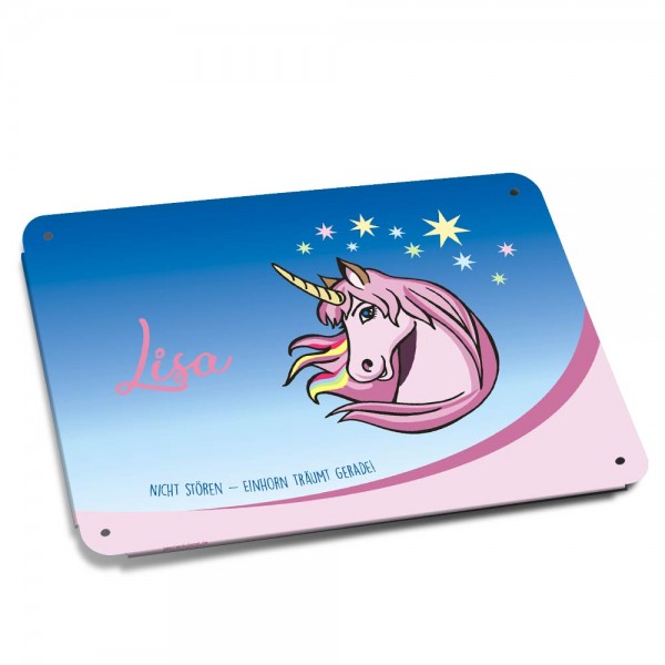Personalisiertes Namens- Blechschild für Kinder mit Einhorn