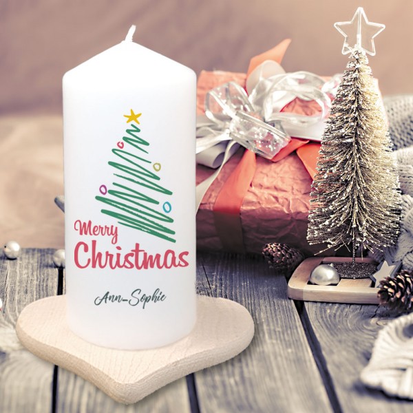Individuelle Kerze Merry Christmas mit Namen bedruckt