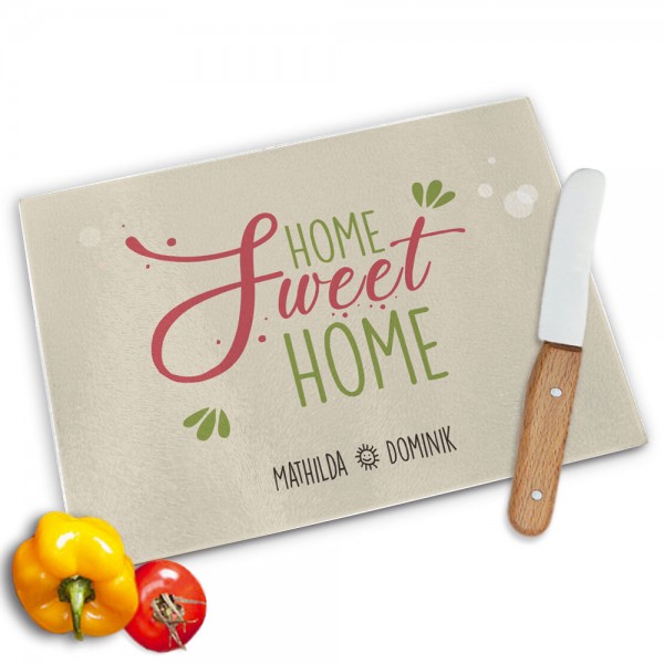 Schneidebrett bedruckt mit Namen Home sweet Home