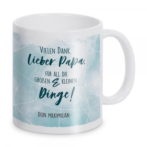 Vielen Dank Tasse blau mit persönlicher Anrede und Wunschtext