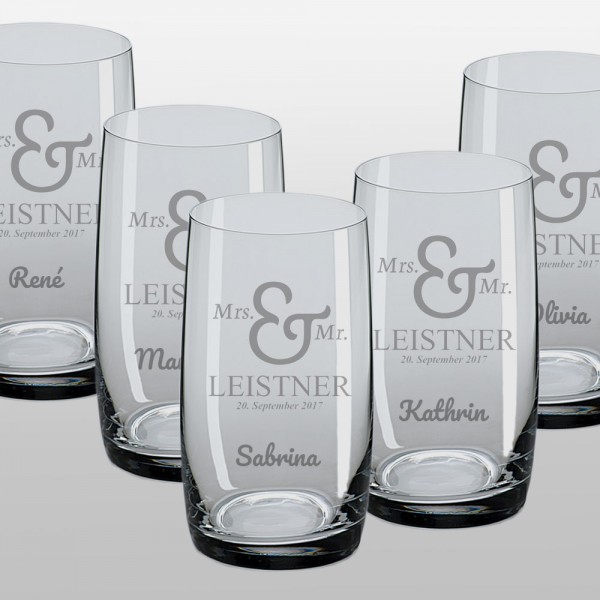 Longdrinkglas als Spar Set graviert zu Hochzeit