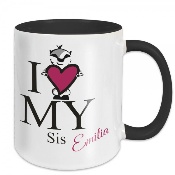 Tasse I love mit Namen der Schwester