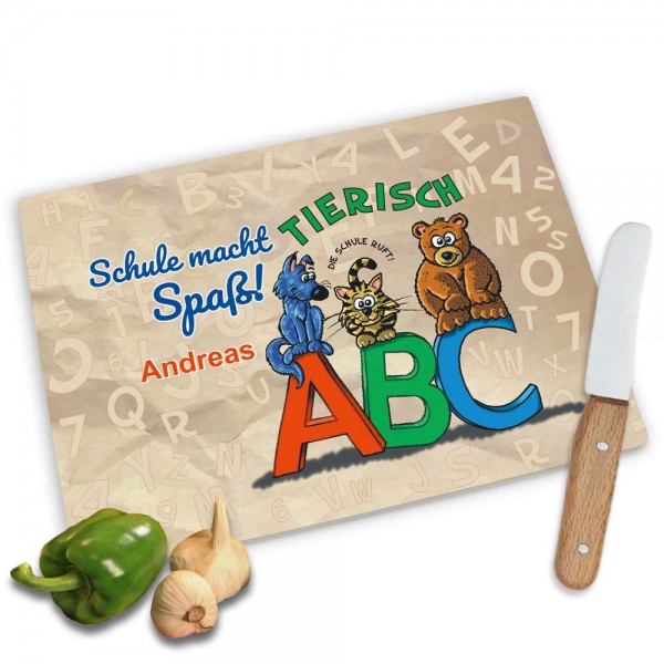 Geschenk zur Einschulung Frühstücksbrettchen mit Namen
