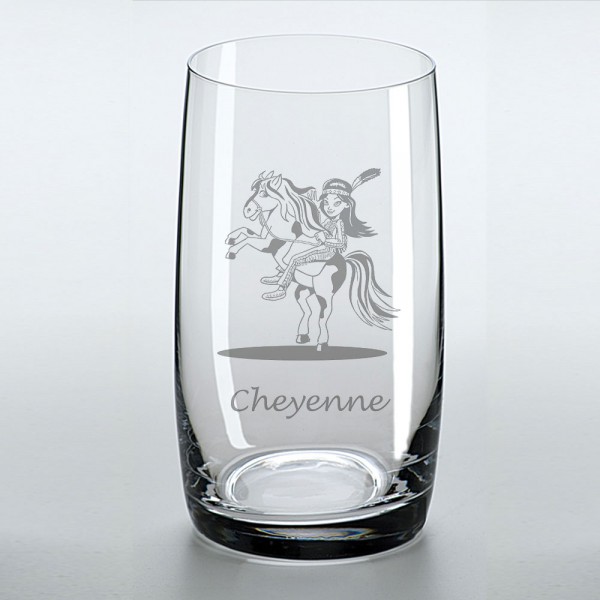 Saftglas mit schönem Indianermotiv und graviertem Namen