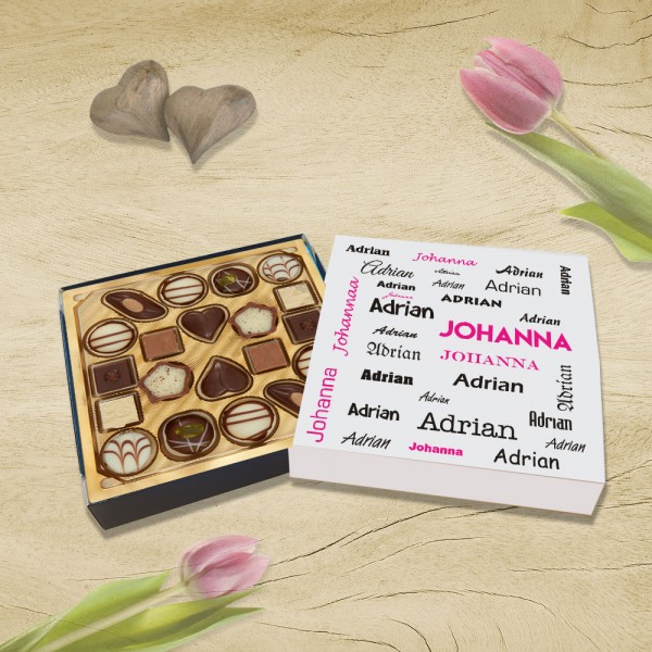 Lindt Pralinen mit zwei Namen bedruckt