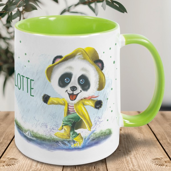 Keramiktasse für Kinder mit Panda und Namen personalisiert