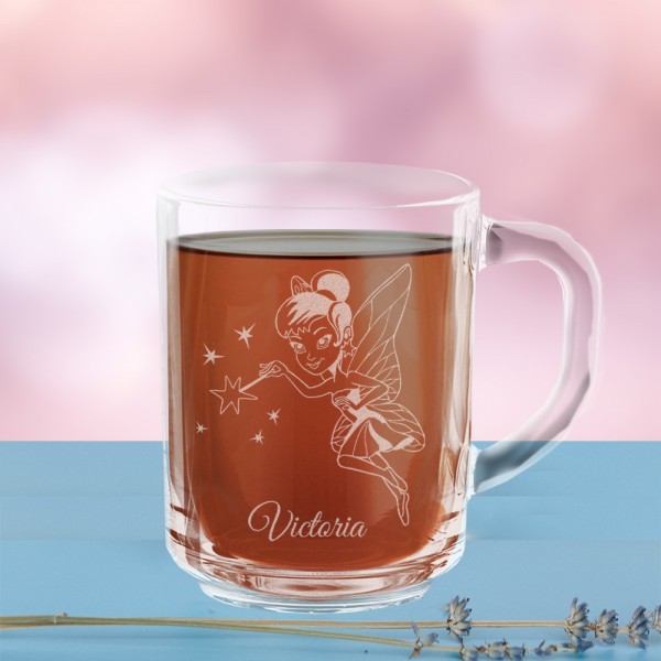 Individuelle Glas Tasse Fee mit Namen graviert