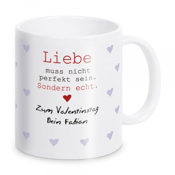 Bedruckte Tasse für Paare Liebe muss nicht mit Namen - weiß