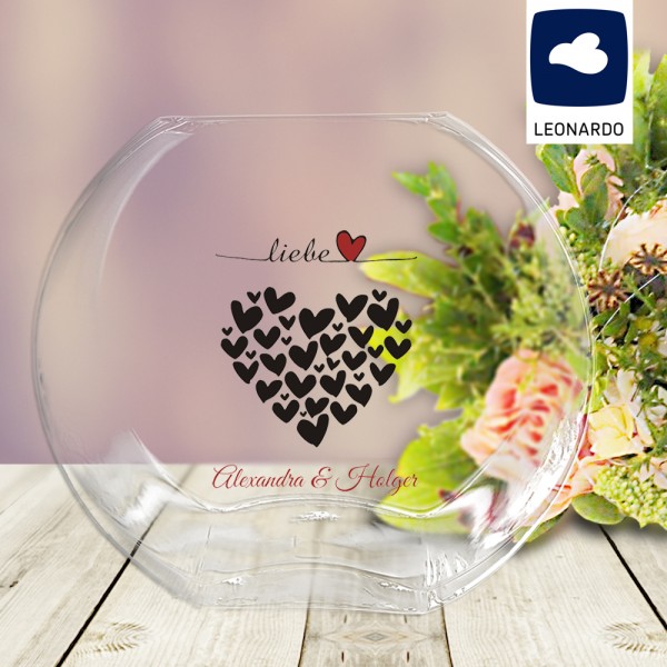 Vase für Paare mit Herzen und Namen bedruckt