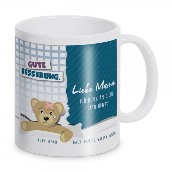 Keramik Tasse - Gute Besserung mit Anrede und Wunschtext