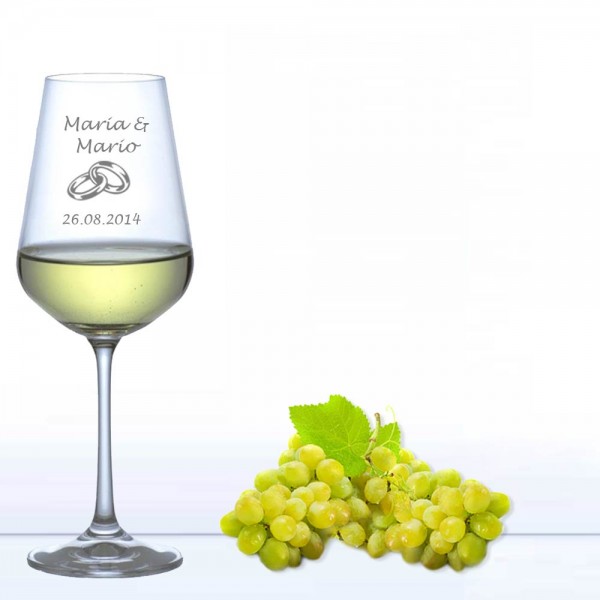 Weinglas für die Hochzeit - Weißwein Ringe